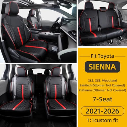 Custom Sienna Seat Covers for 2021 (Black with red Luxe / 7-seat)