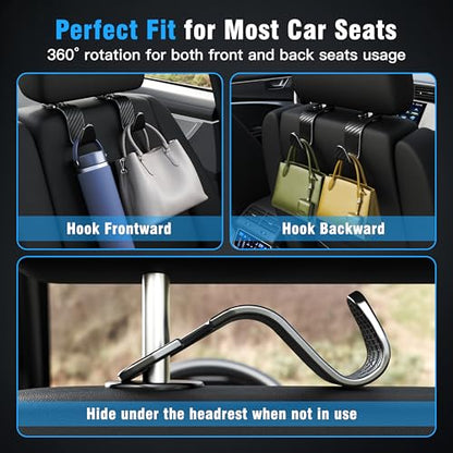 4 Pack Car Headrest Hooks Holds 55lbs Seat Storage Organizer for Bags (Black Check)