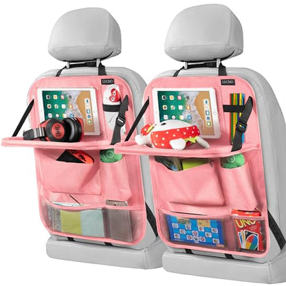 Car Backseat Organizer with Foldable Tablet Holder (Pink-3 / 2 Pack with Food Tray)