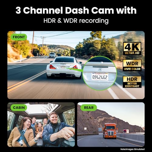 4K 3 Channel Dash Cam with Front (3-Channel)