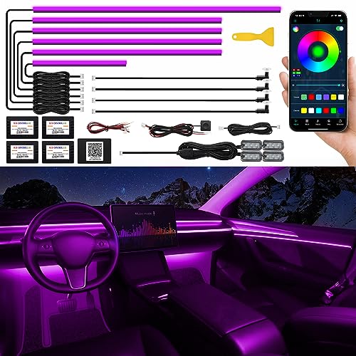 Acrylic Interior Car LED Strip Light with Wireless APP (RGB Kit - 14 in 1)