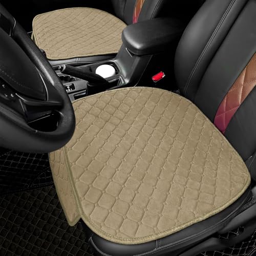 2pc Comfortable Car Seat Covers Universal Front Seat Covers for Car Accessories with Storage Pockets (Khaki)