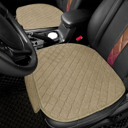 2pc Comfortable Car Seat Covers Universal Front Seat Covers for Car Accessories with Storage Pockets (Khaki)