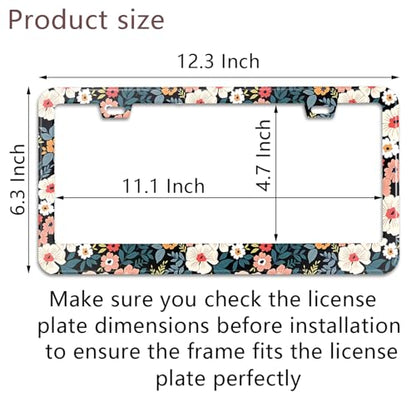 Folk Floral License Plate Frame Colorful Flowers Stainless Steel License Plate Frames Holder Covers Rust (Folk Floral)