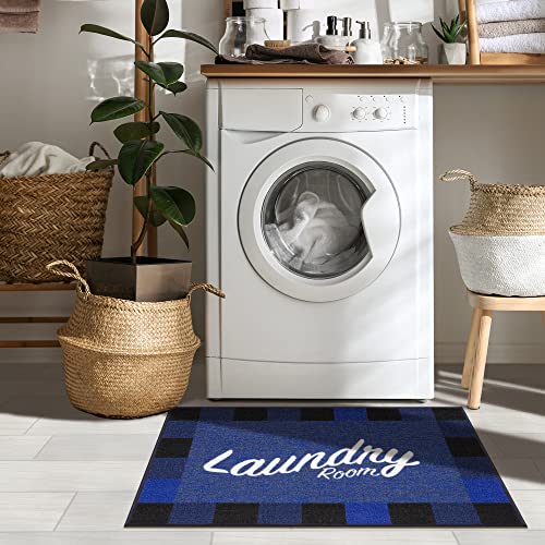 26" x 35" Laundry Room Rug (Laundry Navy Checkered)