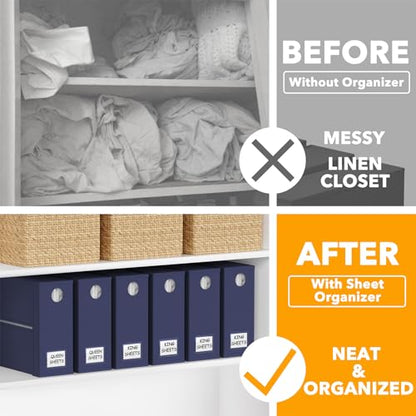 6 Pack Bed Sheet Organizers and Storage (6 Pack / Navy Blue)