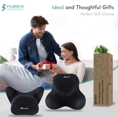Lumbar Support Pillow and Neck Headrest Pillow for Office Chair Car (Black / 2 Pieces)
