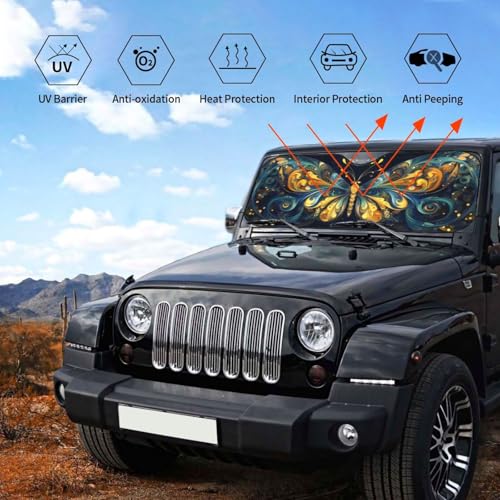 Beautiful Butterfly Car Sun Shade Windshield Sunshade Foldable Front Window Shield Cover for Truck SUV (Blue13 / Small)