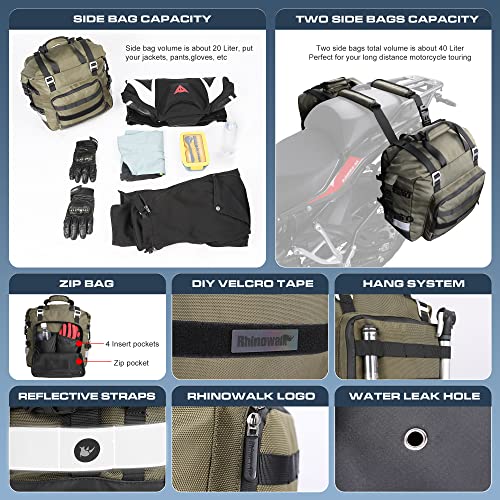 Motorcycle Saddlebag Waterproof Motor Luggage Pack Quick Release Motorbike Side Bag 20L Fits Most Adventure and Sports Bike Motorcycle Racks (Green 20L / Green 20L)