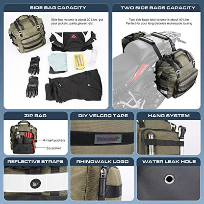 Motorcycle Saddlebag Waterproof Motor Luggage Pack Quick Release Motorbike Side Bag 20L Fits Most Adventure and Sports Bike Motorcycle Racks (Green 20L / Green 20L)