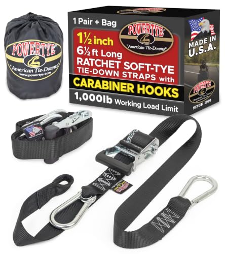 1.5 inch x 6.5ft Ratchet Straps w (6.5 ft + Storage Bag / Black)