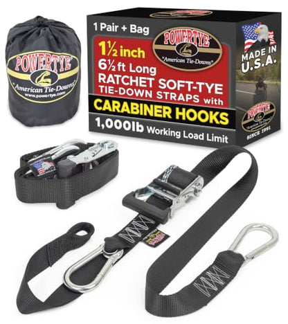 1.5 inch x 6.5ft Ratchet Straps w (6.5 ft + Storage Bag / Black)