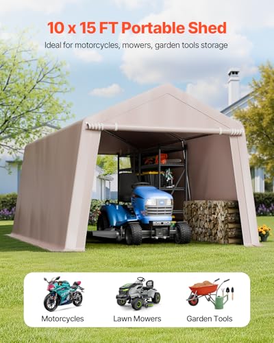 10 x 15 ft Outdoor Storage Shed Tent with Heavy (Beige / 10x15x8ft)