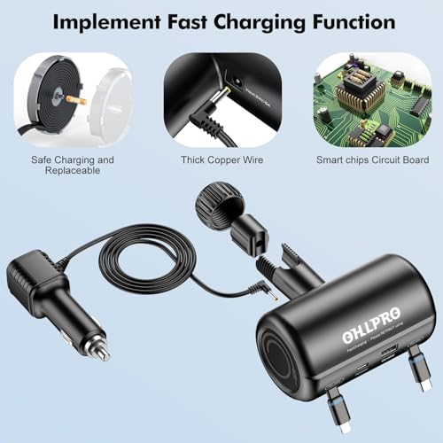 Multi Car Retractable Backseat 4 in 1 Car Charging Station Box Compatible with All Phones (39.3in Charging Station)