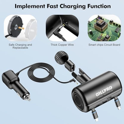 Multi Car Retractable Backseat 4 in 1 Car Charging Station Box Compatible with All Phones (39.3in Charging Station)