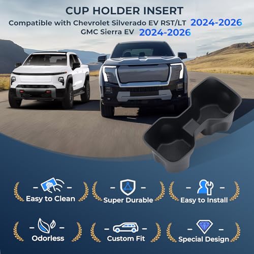 Cup Holder Inserts for Chevrolet Silverado EV 2026 2025 2024 (Cup Holder for 2024-2026 Silverado EV & Sierra EV)