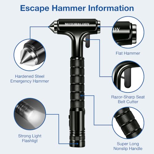 Window Breaker Seatbelt Cutter and Glass Breaker with Flashlight (Bright Black)
