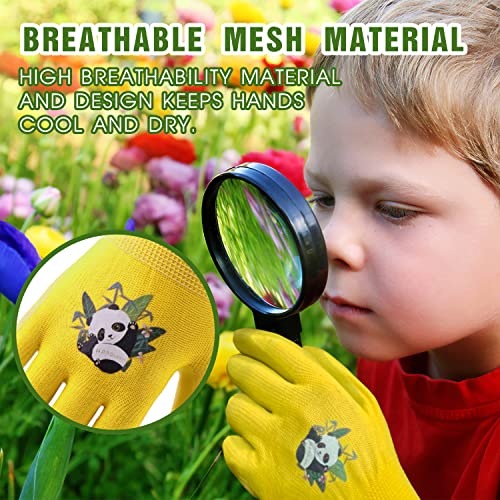 3 Pairs Kids Gardening Gloves (Green & Yellow & Orange (Pack of 3) / Medium (Age 4-5))