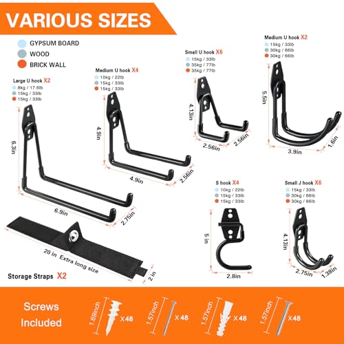 26 Pack Garage Hooks Heavy Duty Utility Steel with Anti (26 Pack Black)