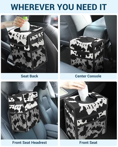 Car Trash Can with Lid (3 Gallons / Cow Print)