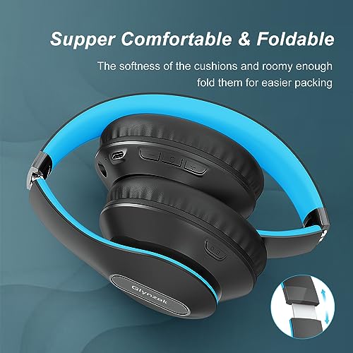 Wireless Bluetooth Headphones Over Ear V6.0 HiFi Stereo with Mic (Blue)