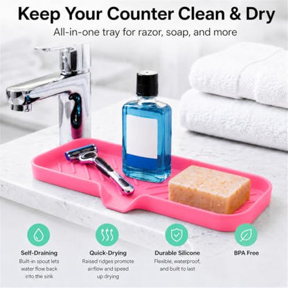 Silicone Soap Dish with Drain Spout (Rose / L(12"×4"))