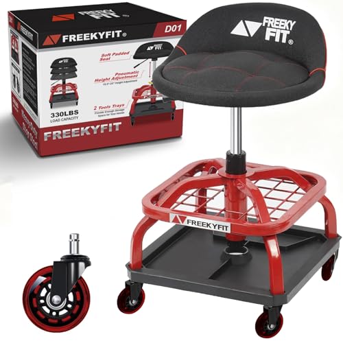 Rolling Stool with Red Wheels (Red Stool With Red Casters)