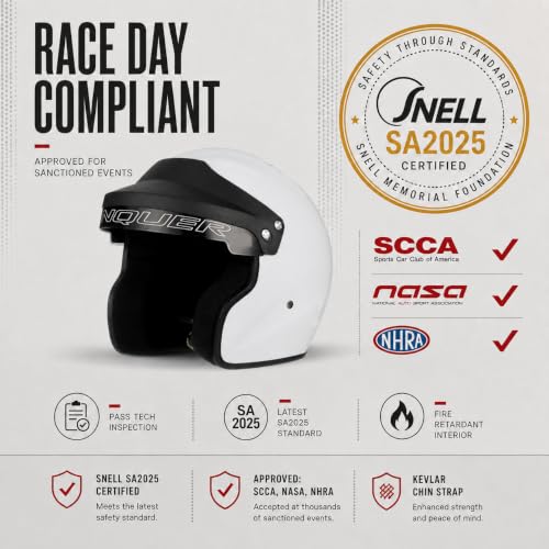 Snell SA2025 Approved Open Face Auto Racing Race Car Helmet (Small / Black)