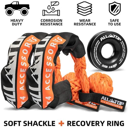 Synthetic Soft Shackle & Recovery Ring Kit (1/2" x 22" Shackles+ Black Ring)