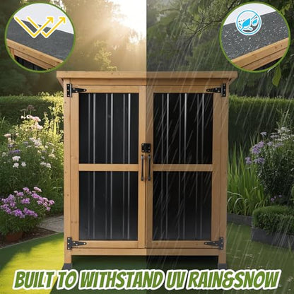 Small Outdoor Storage Cabinet Waterproof (Brown / 32"x13"x39")