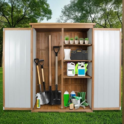 Outdoor Storage Cabinet Wood & Metal with Waterproof Roof (18.1"D x 49"W x 68.5"H)