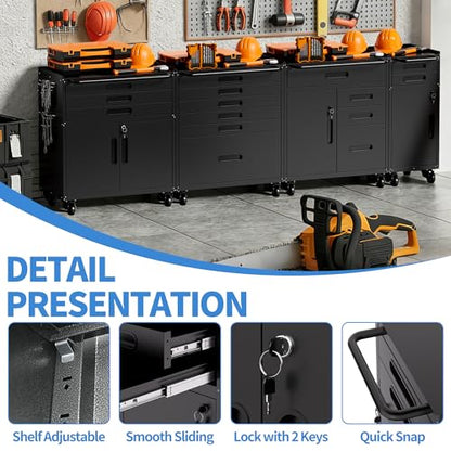 Metal Storage Cabinet for Garage (Black / S - 2 Drawers & 1 Door (Wheeled))