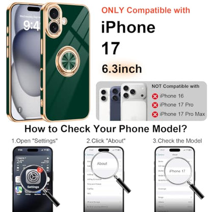Designed for iPhone 17 Case with Ring Stand Slim Green (Green / 6.3'' iPhone 17)