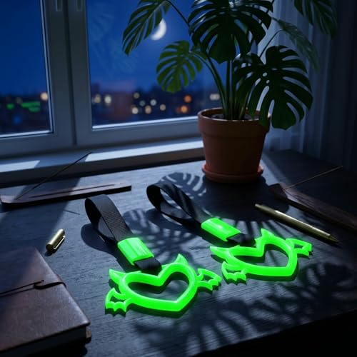 2 Pcs Devil Heart Shaped Car Handle Strap (Luminous Green-Wing)