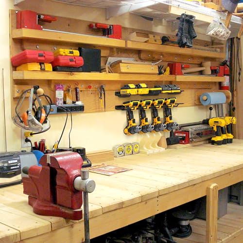 Wall Mounted Drill Rack & Tool Shelf (Power Tool Holder & Battery Shelf)
