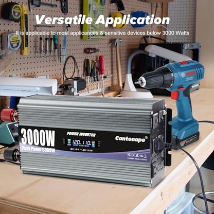 3000W Power Inverter 12V to 110V (Gray)