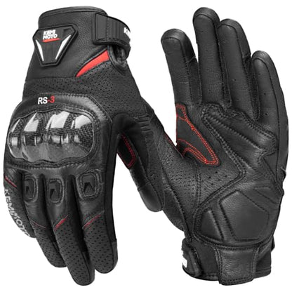 Sheepskin Leather Motorcycle Gloves for Men (Black / XX-Large)