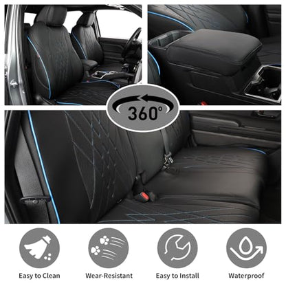 Tacoma Car Seat Covers Custom Fit for Toyota Tacoma (Leather (Black with Blue Trim) / 2024-2026 Tacoma (Petrol) Full Set)