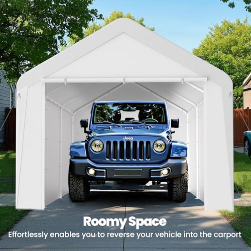 10x20 Carport Heavy Duty Portable Garage Shelter w (White / 10x20 with sidewalls)