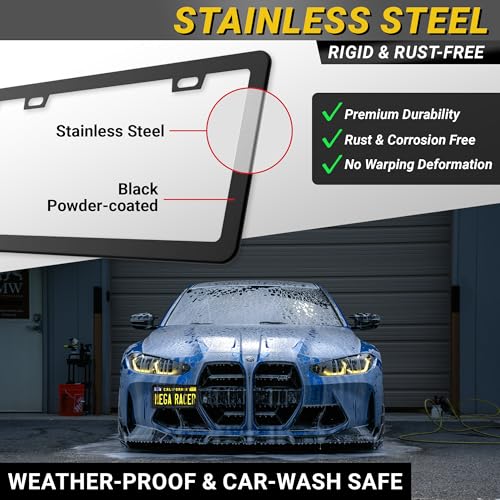 Premium Slim Matte Black License Plate Frames (Black / 4 Piece)