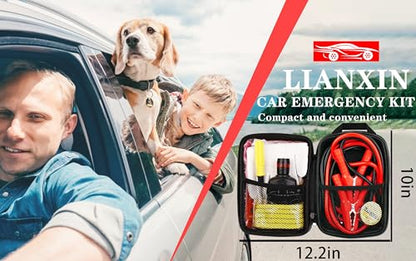 Roadside Emergency Kit Auto Safety Kit with Jumper Cables Headlamp (Red)