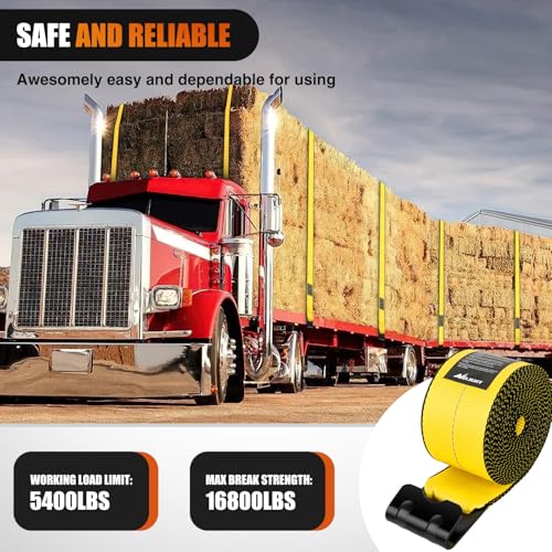 Truck Straps 4" x 30' Heavy Duty Tie Down with Flat Hooks (10Pcs 4in x 30ft Truck Straps Yellow)