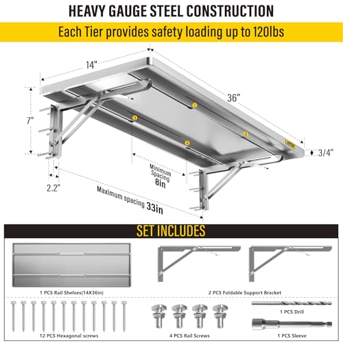 1.2x3ft Adjustable Rail Type Folding Storage Rack Shelf (1.2x3ft / Silver Gray)