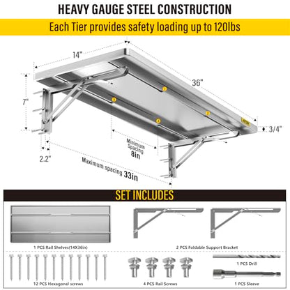 1.2x3ft Adjustable Rail Type Folding Storage Rack Shelf (1.2x3ft / Silver Gray)