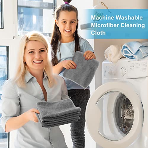 100 Pack 12'' x 12'' Microfiber Cleaning Cloths Reusable Cleaning Rags Bulk Microfiber Towels Softer Highly Absorbent Washcloths for House Kitchen Car Window (Gray)