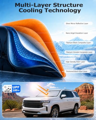 2026 Upgraded] Weektic Windshield Sun Shade Umbrella for Tahoe (For Tahoe Yukon Suburban/Escalade)