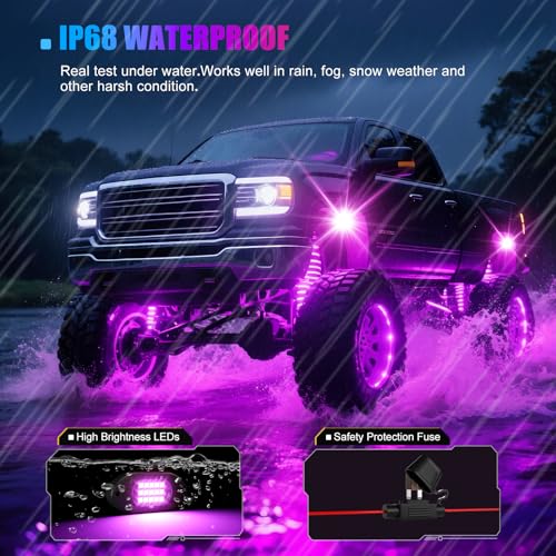 LED RGB Rock Lights for Trucks 8 Pods with APP and Remote Control (RGB / 8 Pods)