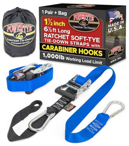 1.5 inch x 6.5ft Ratchet Straps w (6.5 ft + Storage Bag / Blue)