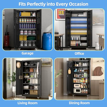 Wide & Deep 71"x34"Wx18 D Metal Garage Storage Cabinet Black (Black / 18"D x 34"W x 71"H)