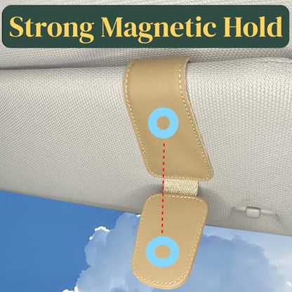 Leather Sunglass Holder for Car Visor (Beige)